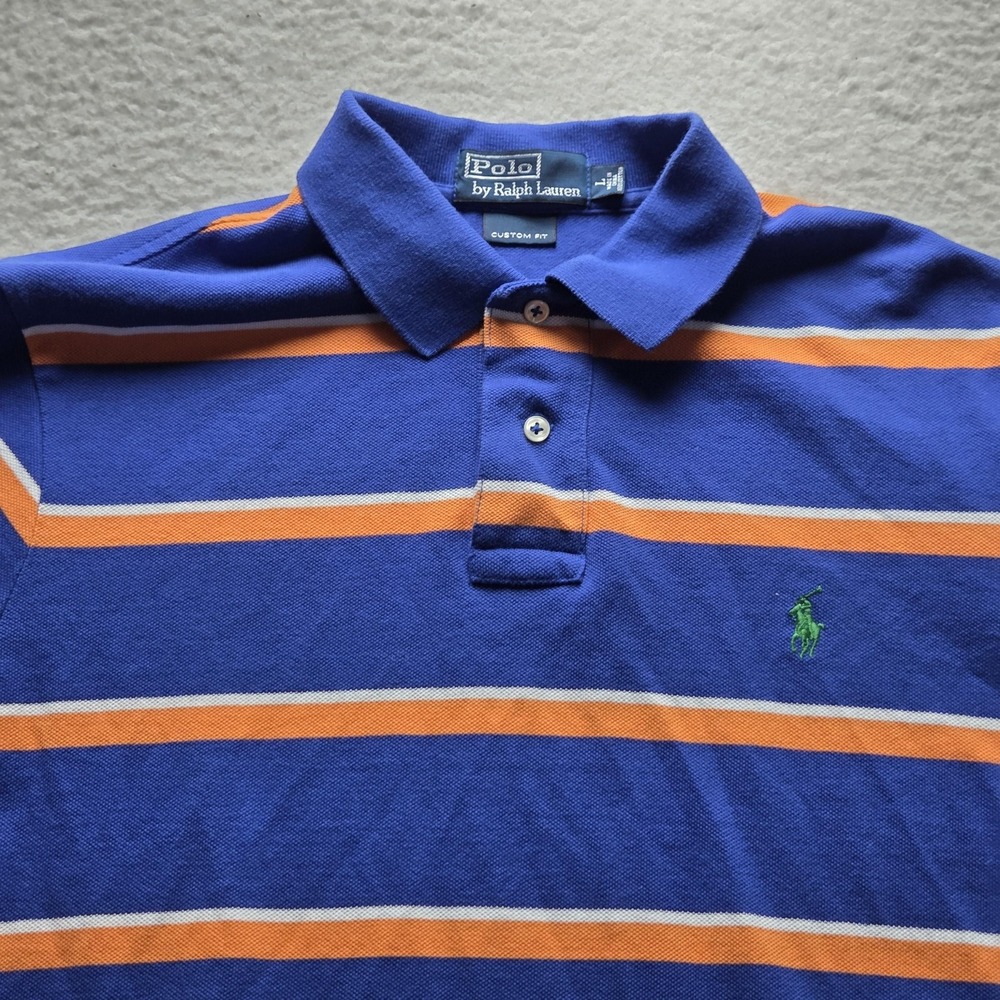 Polo By Ralph Lauren Polo Shirt Mens L Blue Orange Stripe Custom Fit Knit Top